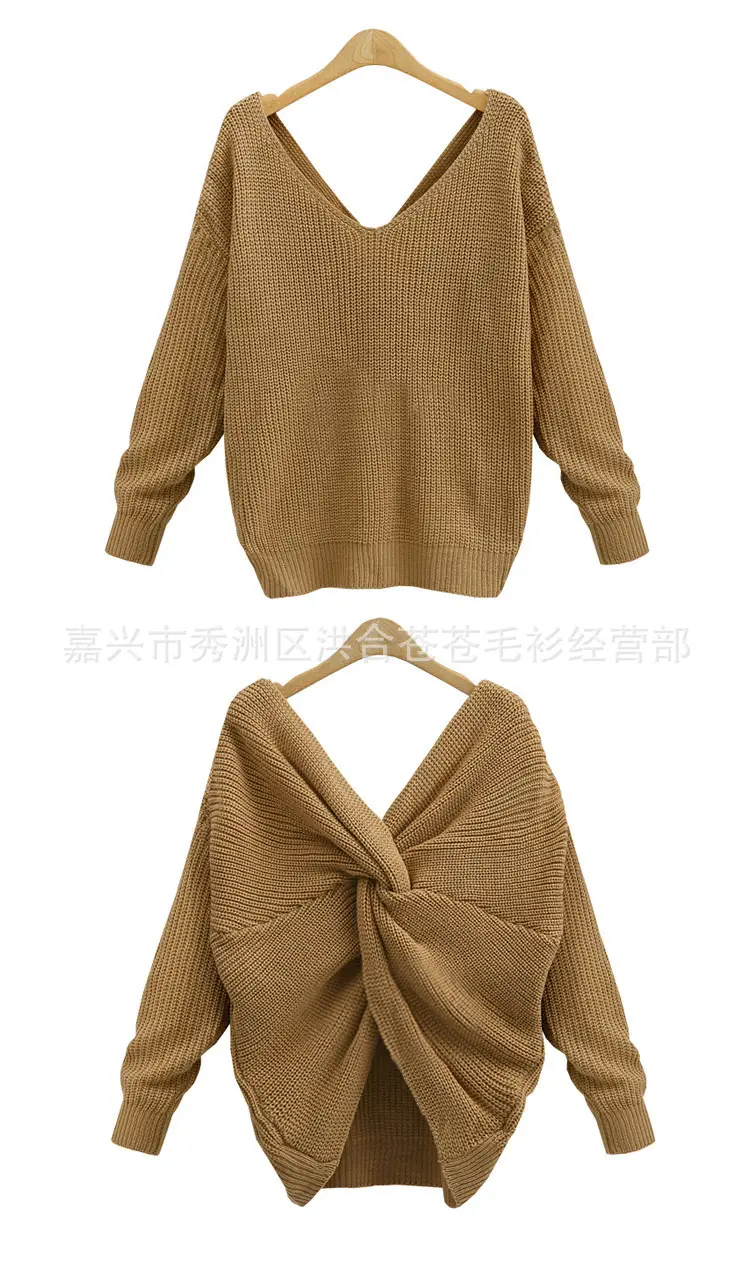 2025 V Neck Knotted Cross Backless Knitwear Women — feature 5