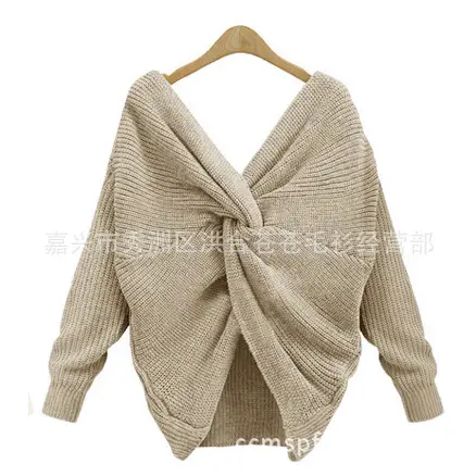 2025 V Neck Knotted Cross Backless Knitwear Women - Image 2