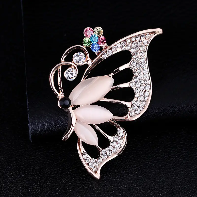 Pink Butterfly Crystal Brooch for Women - Image 2