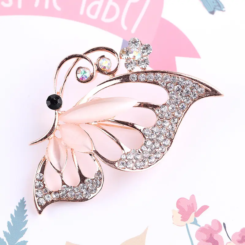 Pink Butterfly Crystal Brooch for Women - Image 4