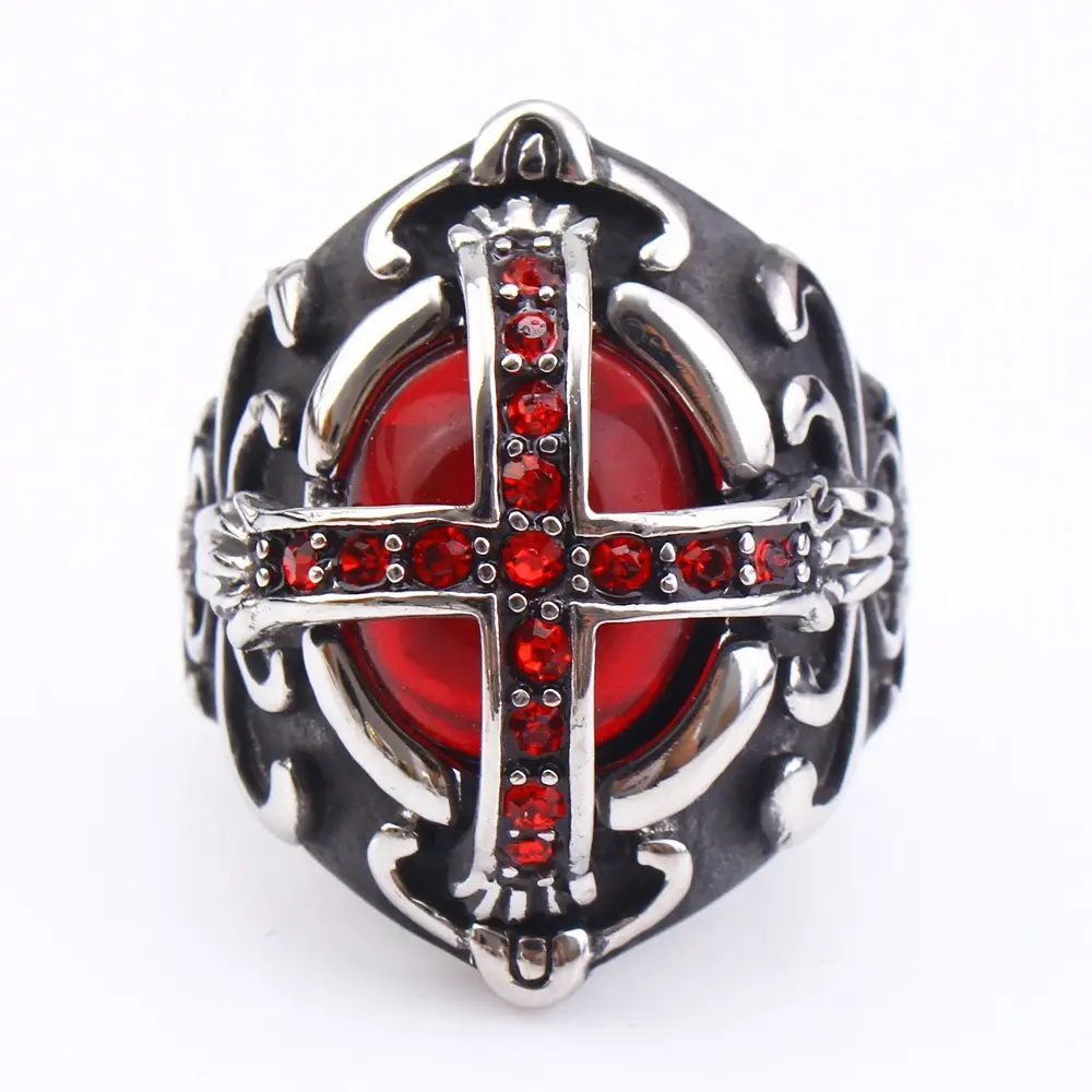 Stainless Steel Vintage Ring with Red Diamonds for Men - Image 10
