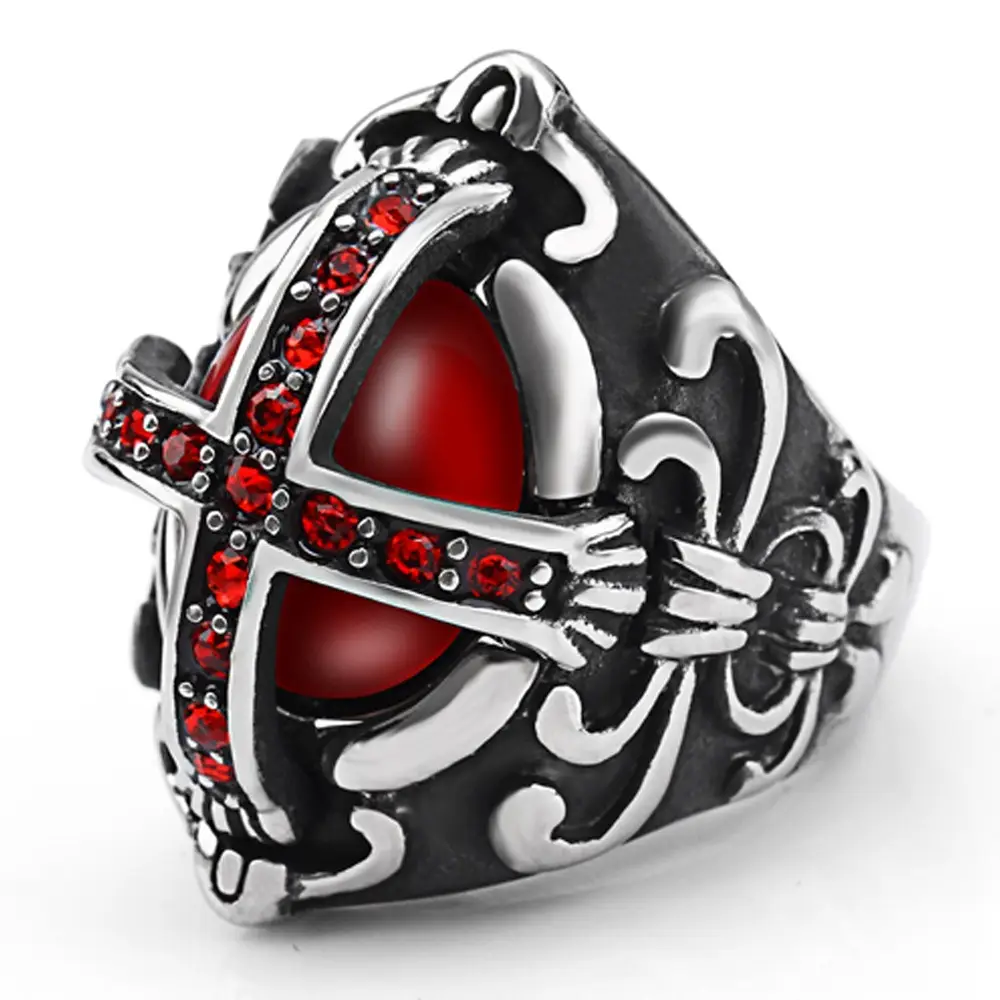 Stainless Steel Vintage Ring with Red Diamonds for Men - Image 13