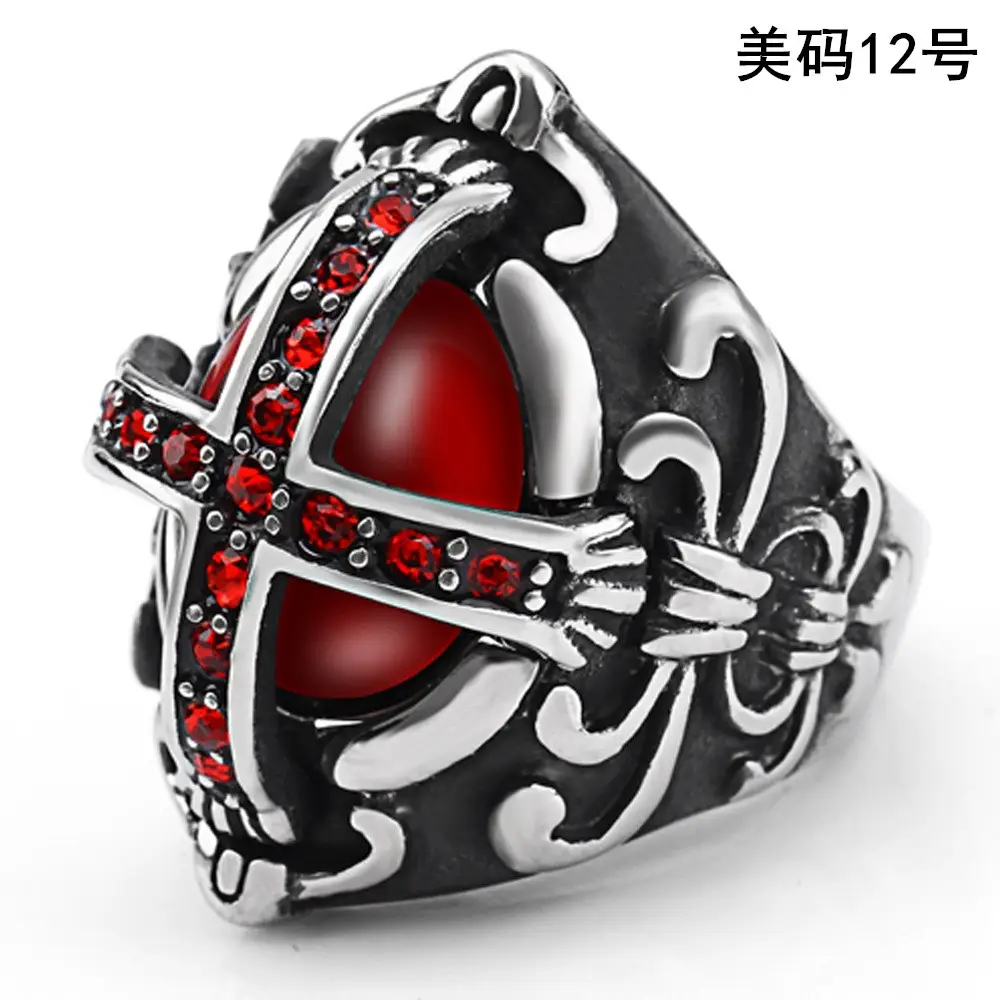 Stainless Steel Vintage Ring with Red Diamonds for Men - Image 6