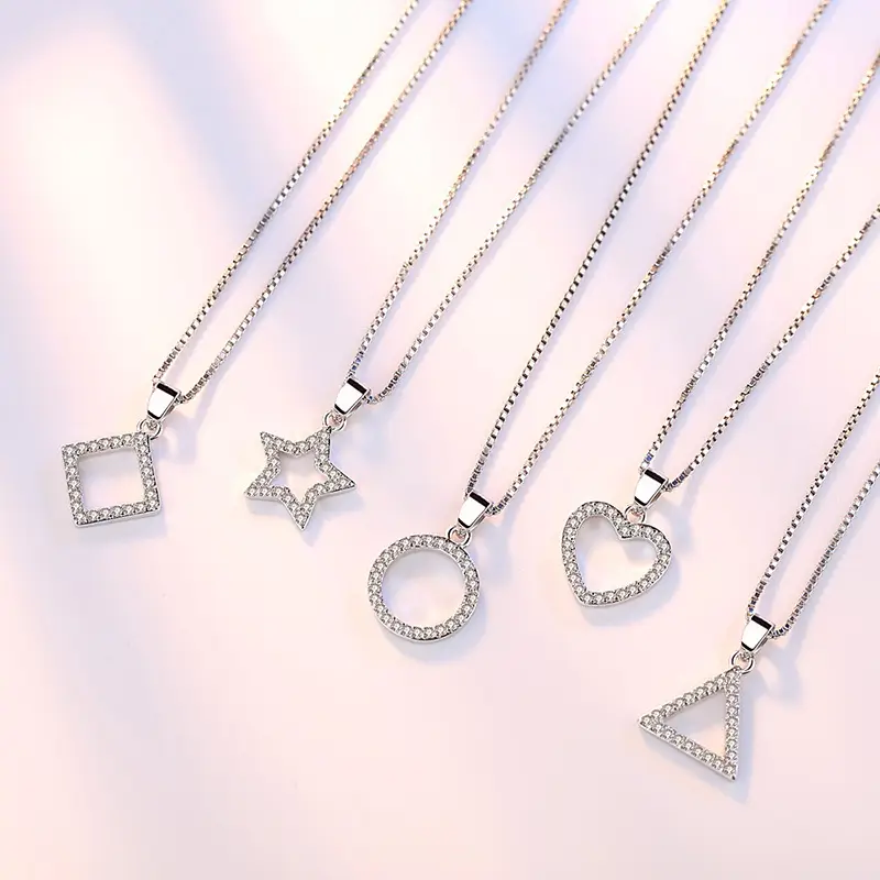 Japanese Korean Women's Five Pointed Star Necklace Silver Plated