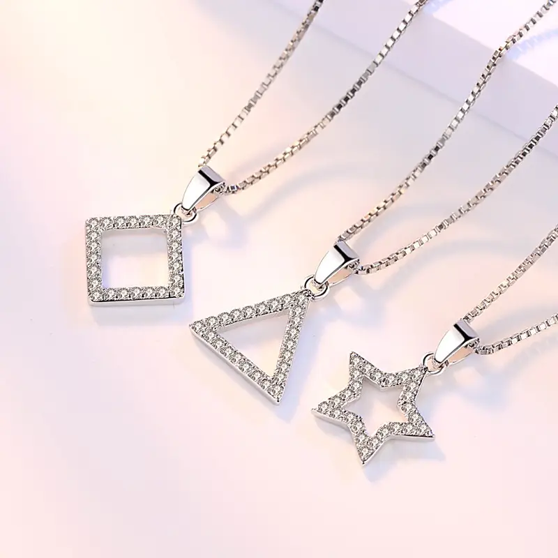Japanese Korean Women's Five Pointed Star Necklace Silver Plated