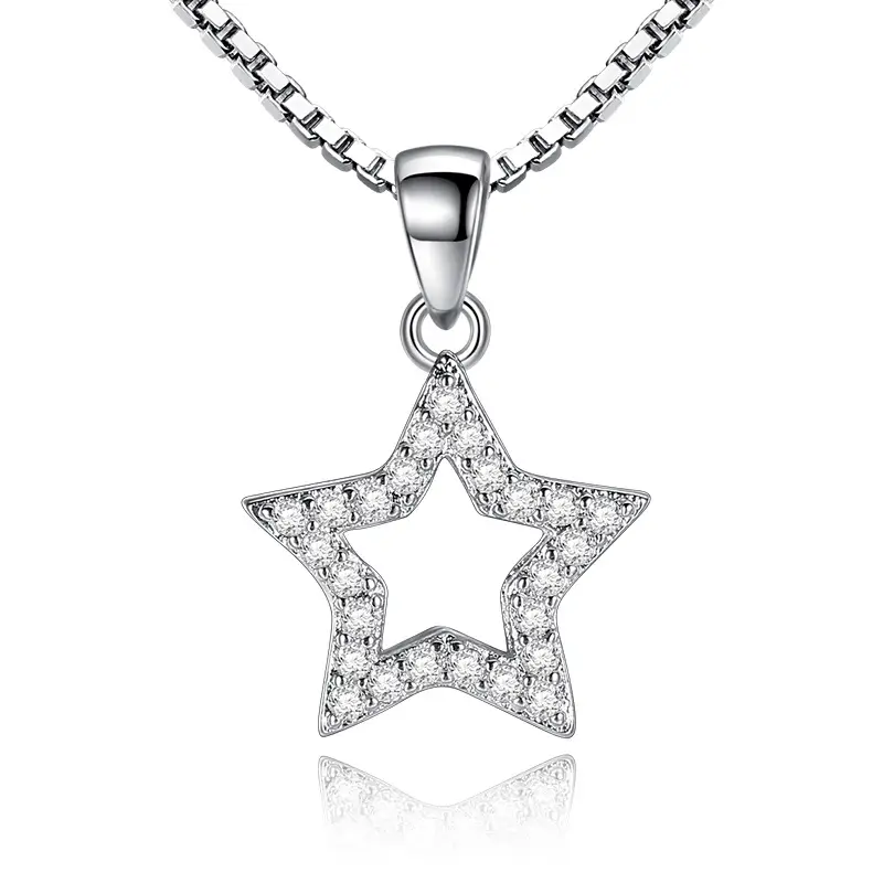 Japanese Korean Women's Five Pointed Star Necklace Silver Plated