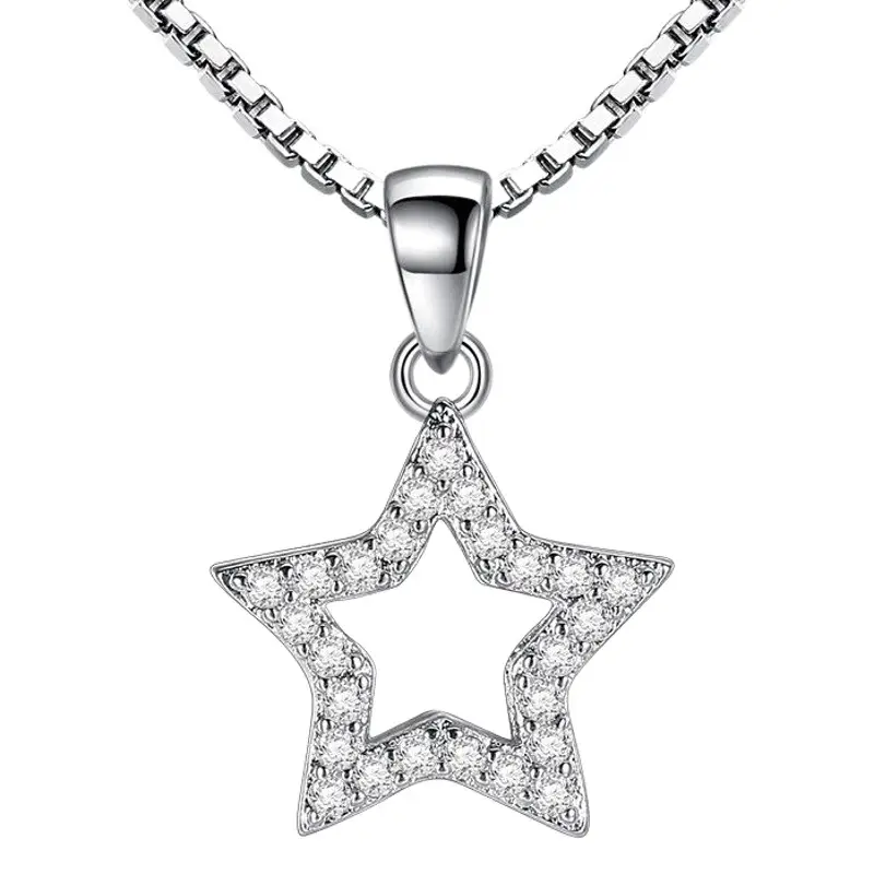 Japanese Korean Women's Five Pointed Star Necklace Silver Plated