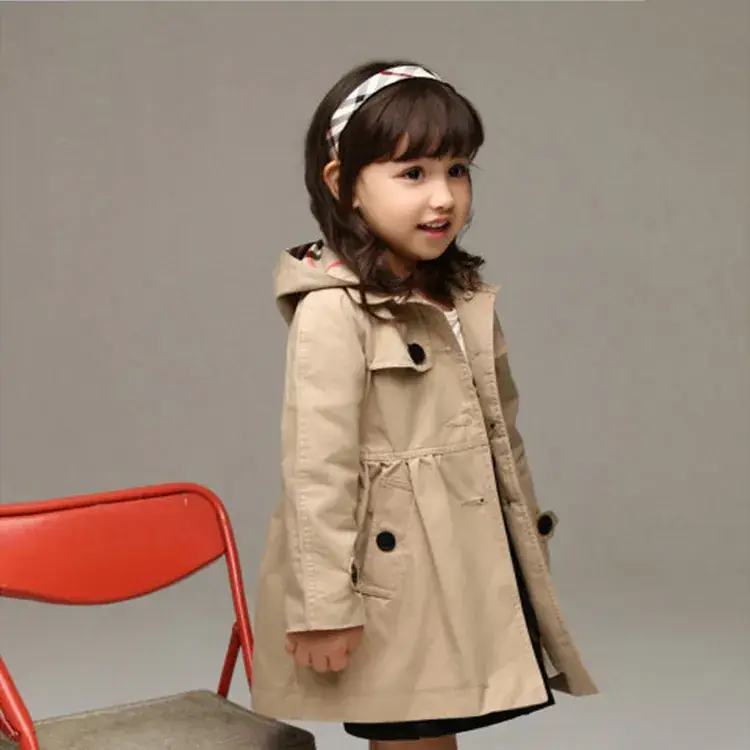 2025 British Style Windproof Kids Coat Blue White Pattern Medium Small