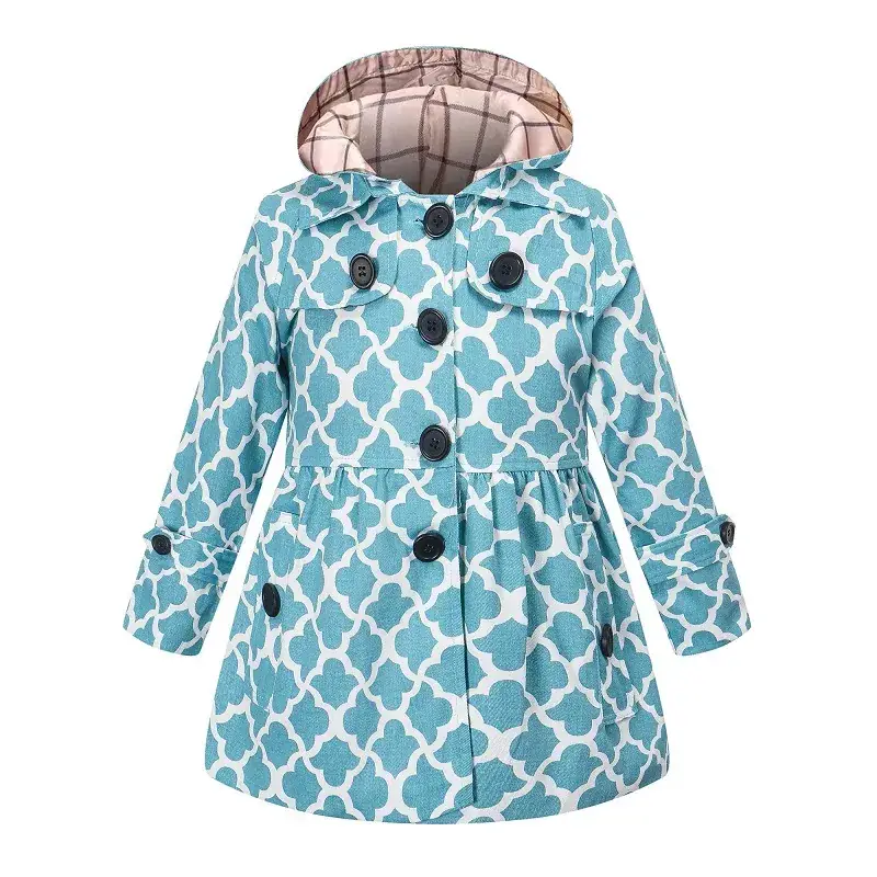 2025 British Style Windproof Kids Coat Blue White Pattern Medium Small - Image 11