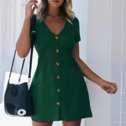 Black V-Neck Button Dress for Women 18" - Image 8