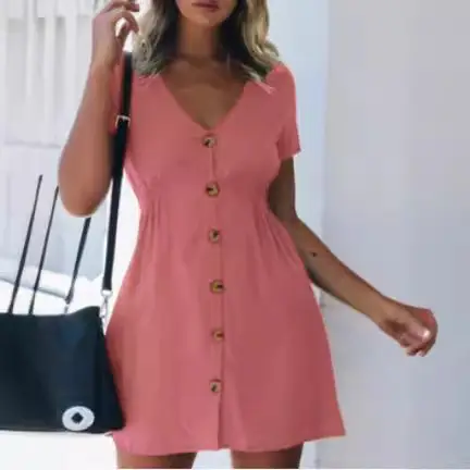 Black V-Neck Button Dress for Women 18" - Image 9