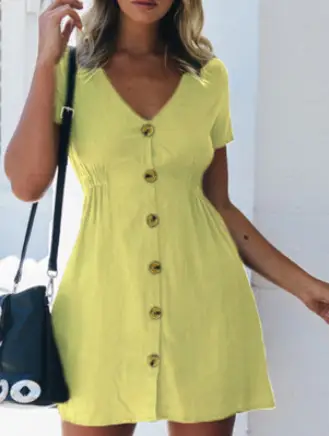 Black V-Neck Button Dress for Women 18" - Image 2