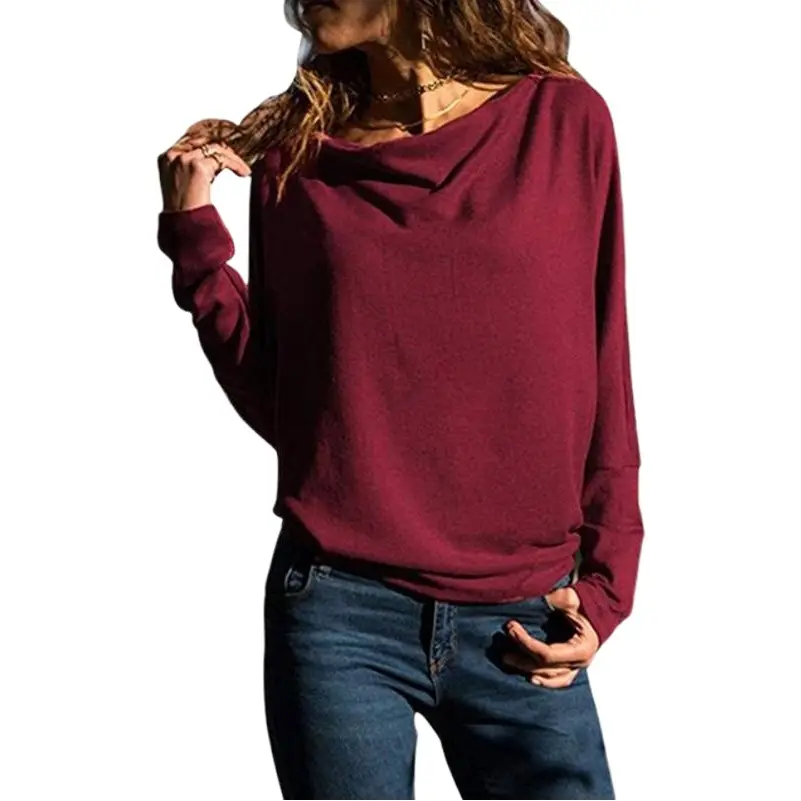 Purple Loose Collar Sweatshirt with Stock Bottoming