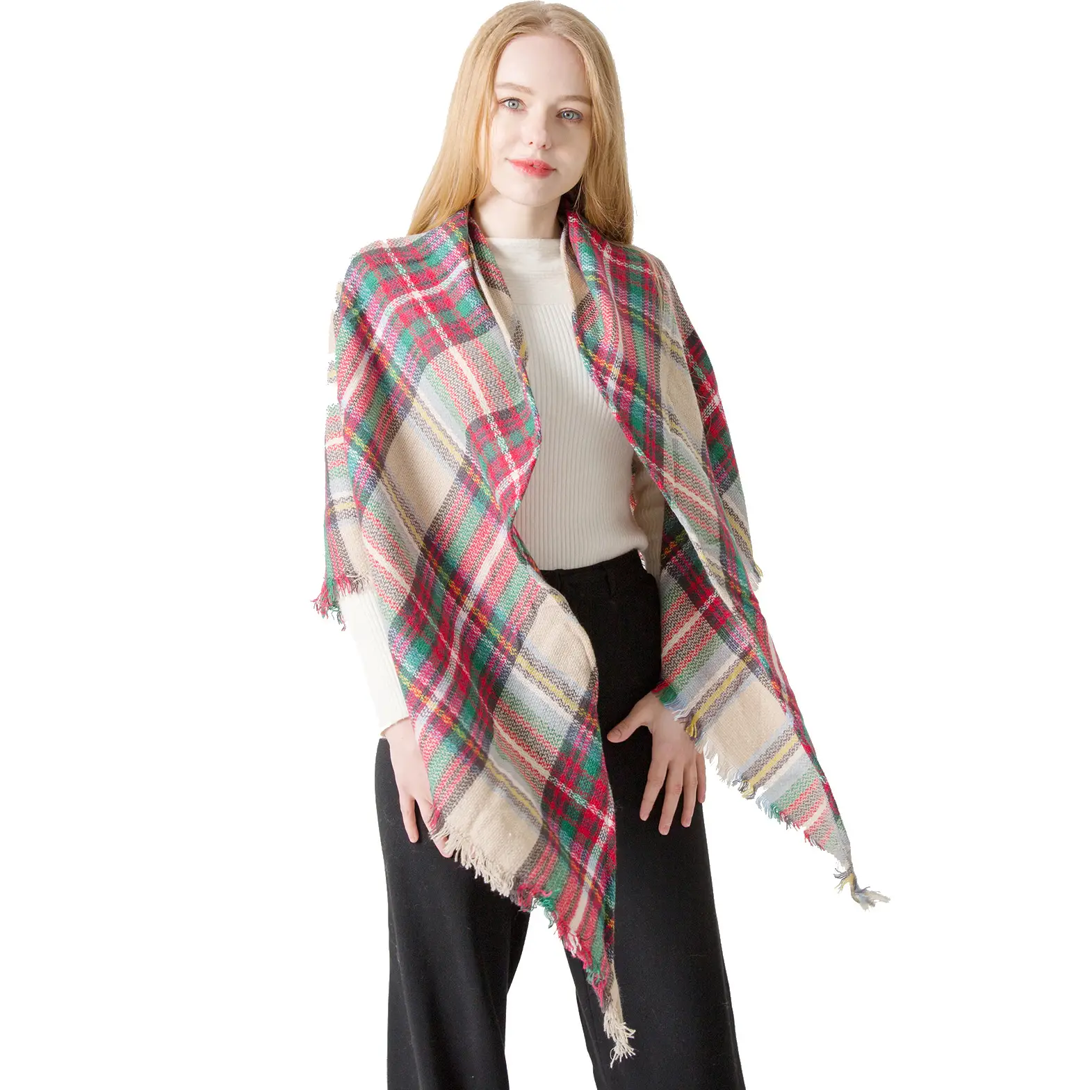 Purple Plaid Cashmere Shawl SD-17# - Image 32
