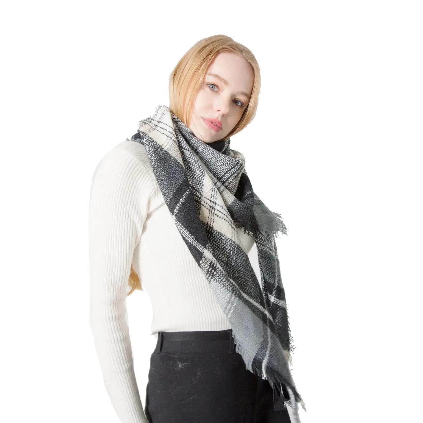 Purple Plaid Cashmere Shawl SD-17# - Image 34