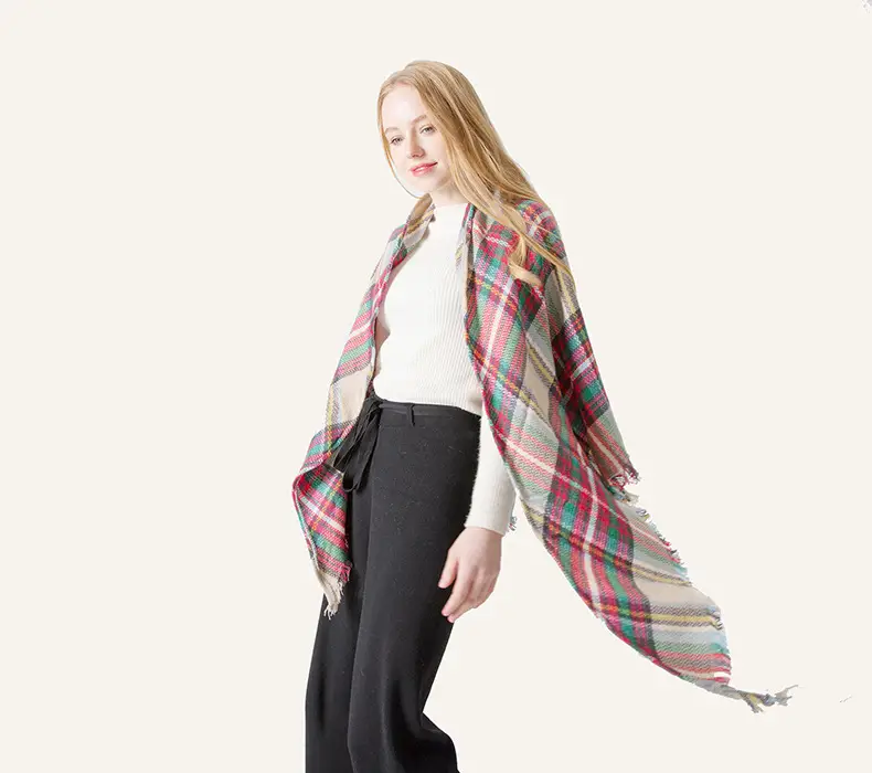 Purple Plaid Cashmere Shawl SD-17# — feature 3