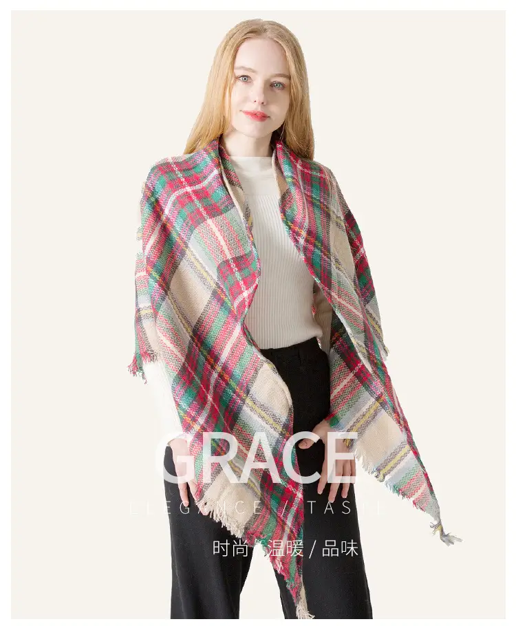 Purple Plaid Cashmere Shawl SD-17# — feature 6