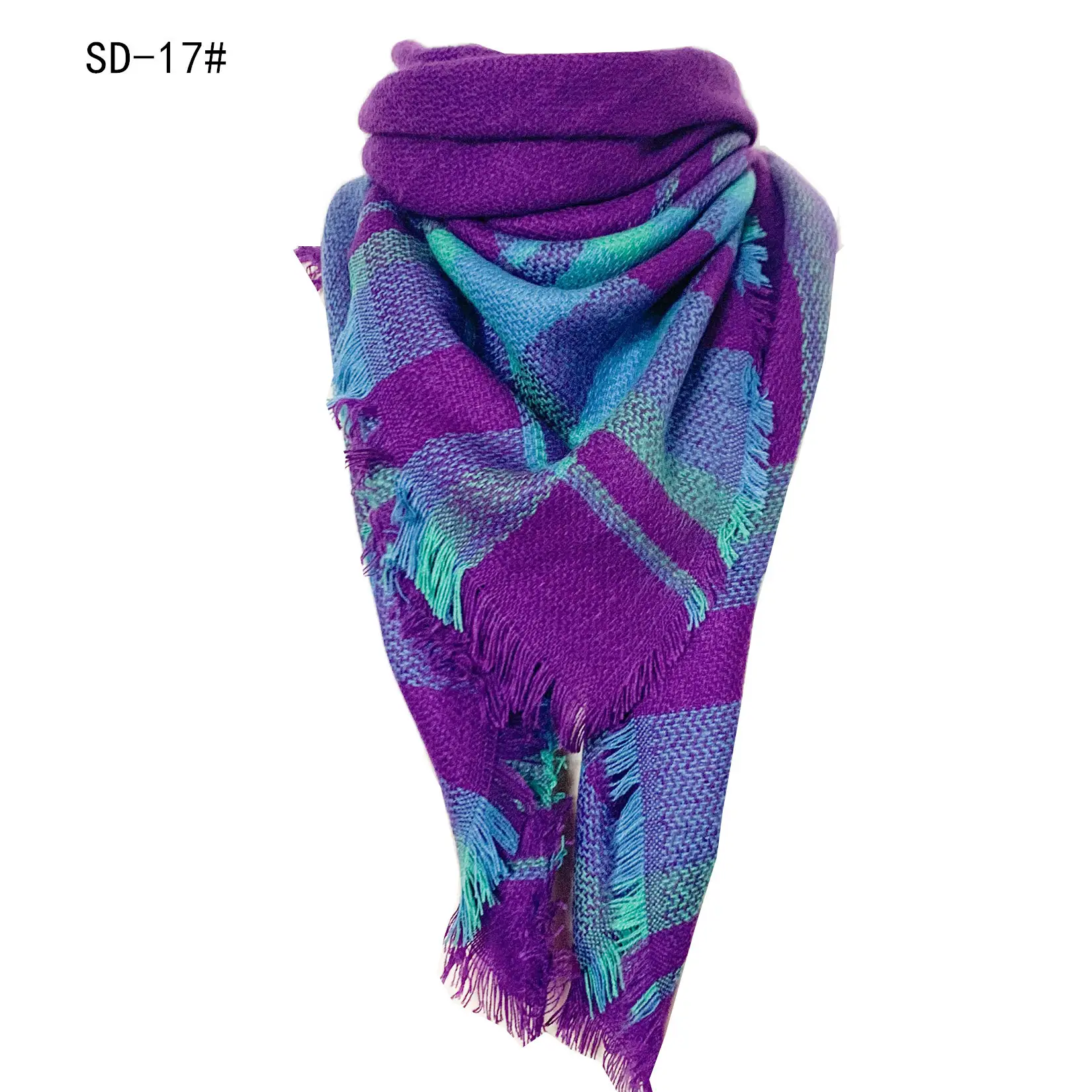 Purple Plaid Cashmere Shawl SD-17# - Image 30