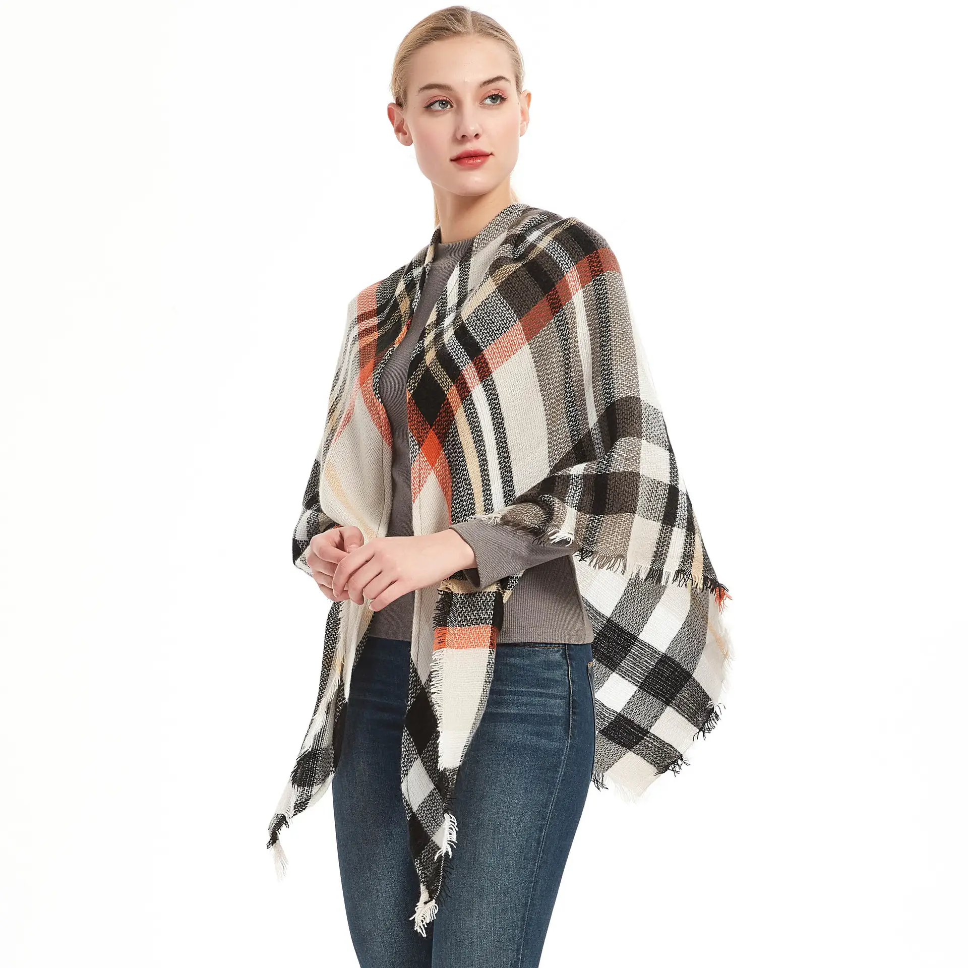 Faux Cashmere Plaid Triangle Shawl Scarf for Women - Image 24