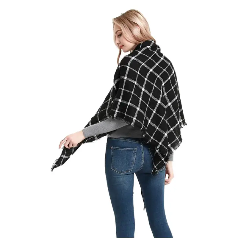 Faux Cashmere Plaid Triangle Shawl Scarf for Women