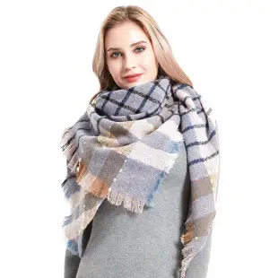 Faux Cashmere Plaid Triangle Shawl Scarf for Women — feature 14