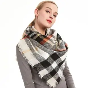 Faux Cashmere Plaid Triangle Shawl Scarf for Women — feature 2