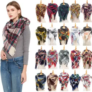 Faux Cashmere Plaid Triangle Shawl Scarf for Women — feature 6