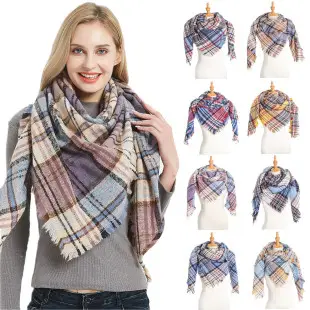 Faux Cashmere Plaid Triangle Shawl Scarf for Women — feature 7