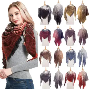 Faux Cashmere Plaid Triangle Shawl Scarf for Women — feature 9