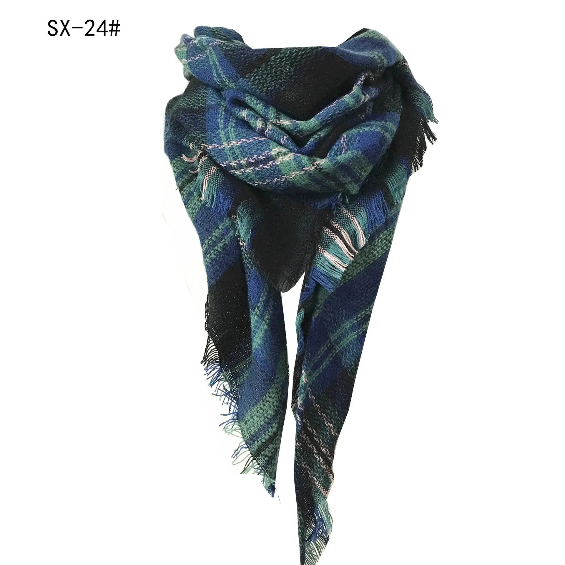 Faux Cashmere Plaid Triangle Shawl Scarf for Women - Image 3