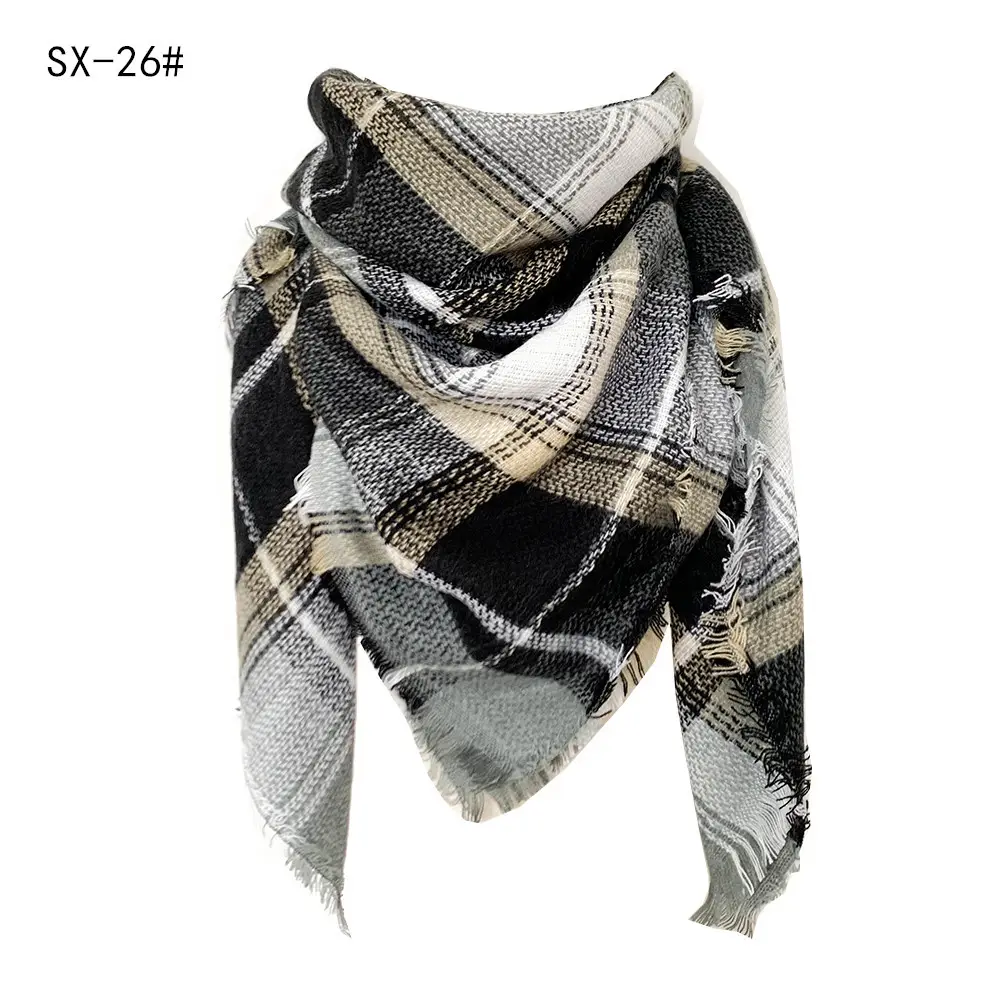 Faux Cashmere Plaid Triangle Shawl Scarf for Women - Image 5