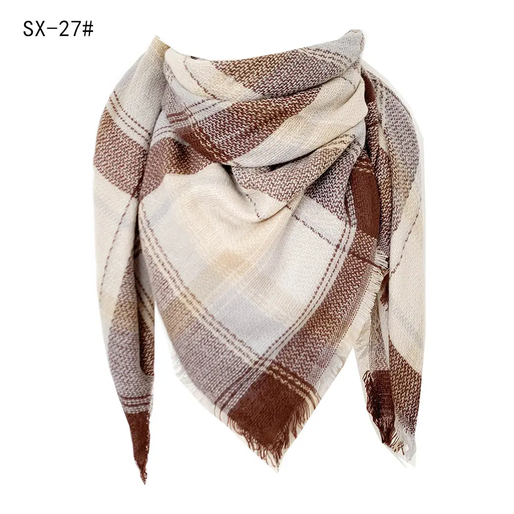 Faux Cashmere Plaid Triangle Shawl Scarf for Women - Image 6