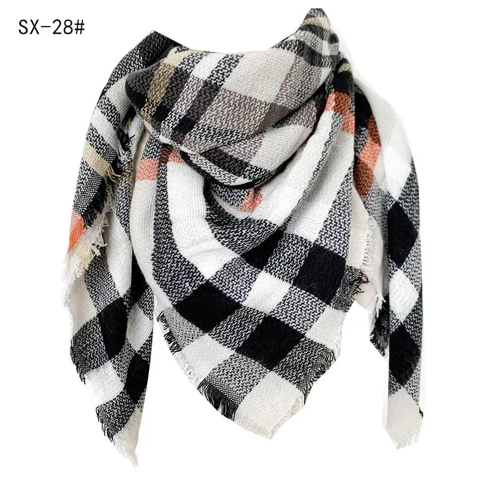 Faux Cashmere Plaid Triangle Shawl Scarf for Women - Image 7