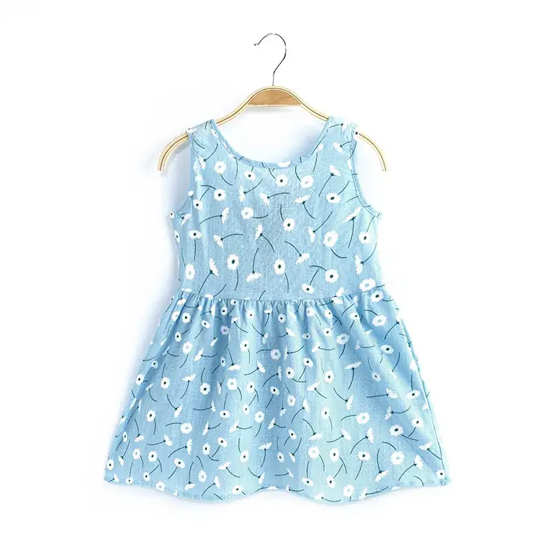 2024 Summer Sleeveless Bow Dress for Girls Cotton Linen - Image 7