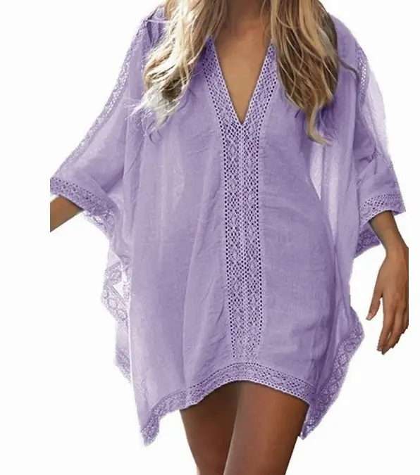 Plus Size Rayon Beach Bikini Outer Blouse with Lace - Image 4