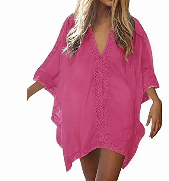 Plus Size Rayon Beach Bikini Outer Blouse with Lace - Image 5