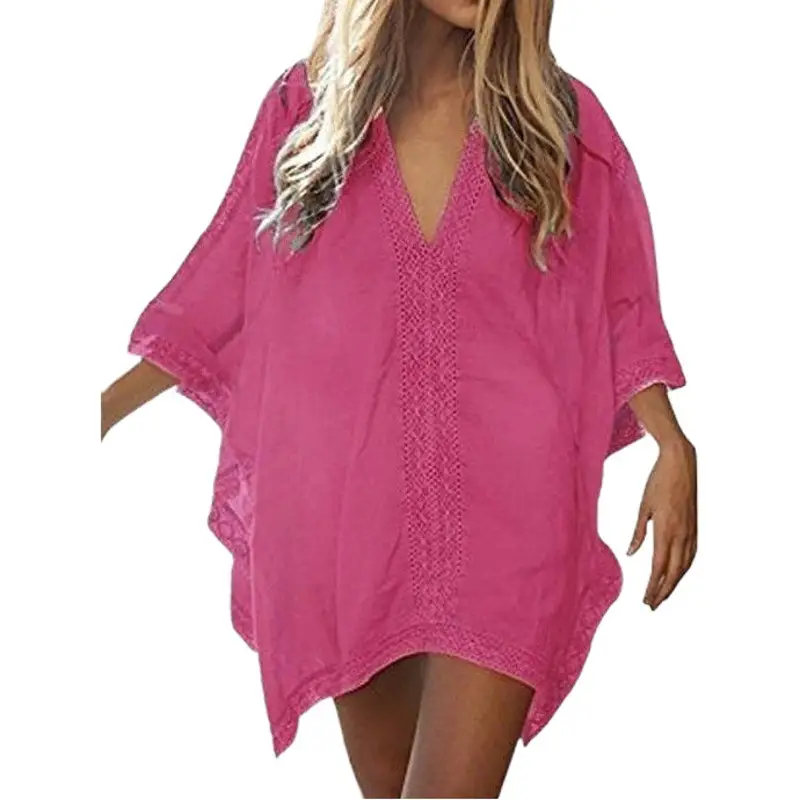 Plus Size Rayon Beach Bikini Outer Blouse with Lace