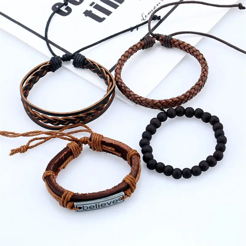 Retro Woven Cowhide Bracelet for Men Believe Design