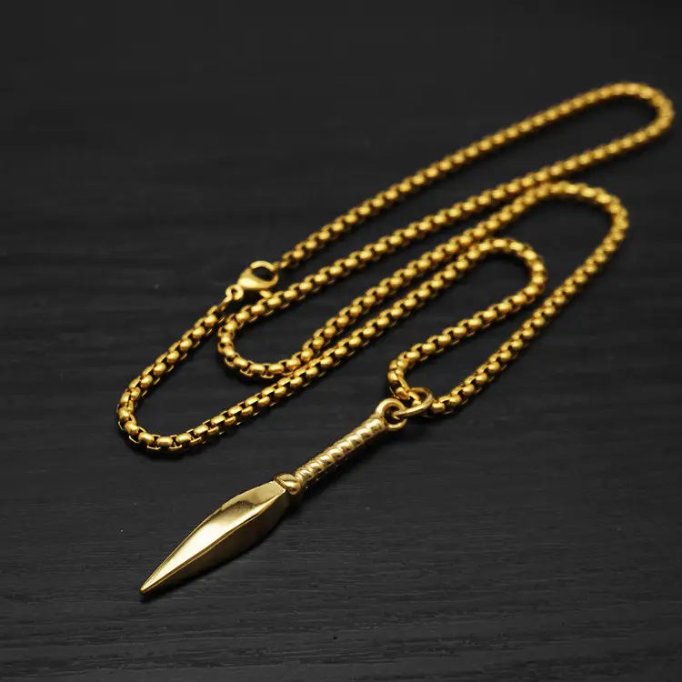 Titanium Steel Punk Spearhead Pendant Necklace Gold