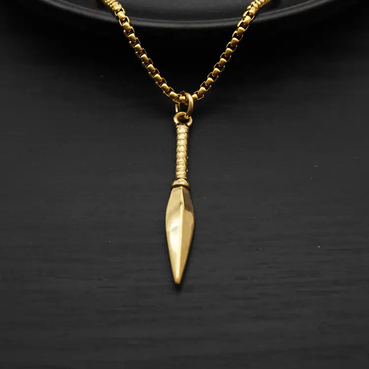 Titanium Steel Punk Spearhead Pendant Necklace Gold — feature 16