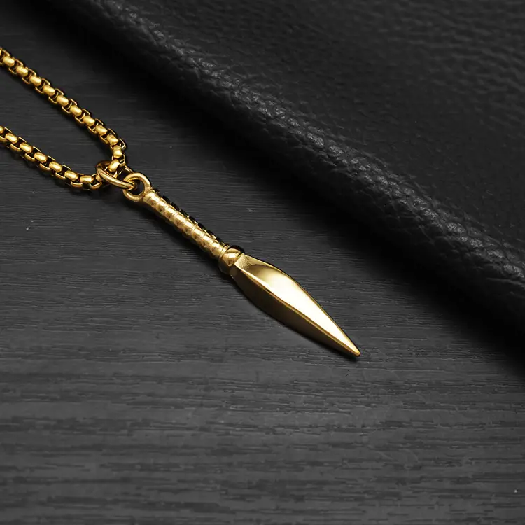 Titanium Steel Punk Spearhead Pendant Necklace Gold — feature 17