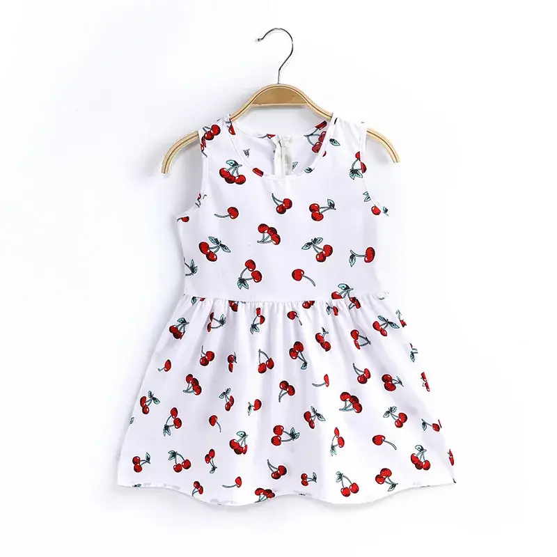 2023 New Korean Style Sweet Sleeveless Girls Dress Cherry Print - Image 5