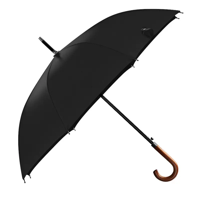 Black Wooden Curved Umbrella Windproof Long Handle