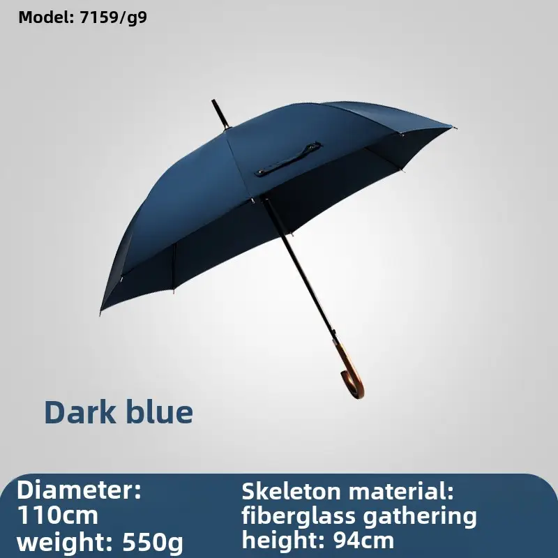 Black Wooden Curved Umbrella Windproof Long Handle