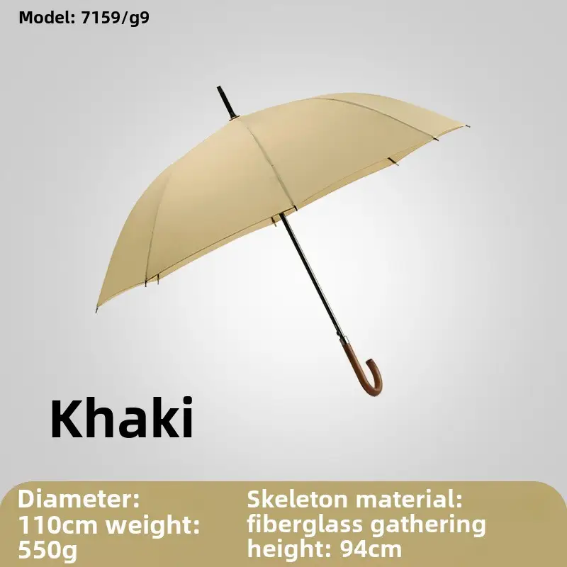 Black Wooden Curved Umbrella Windproof Long Handle