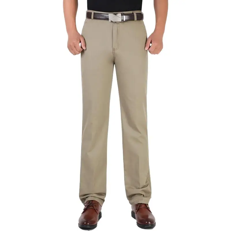Men's Thin Grey Cotton Business Pants Straight Cut