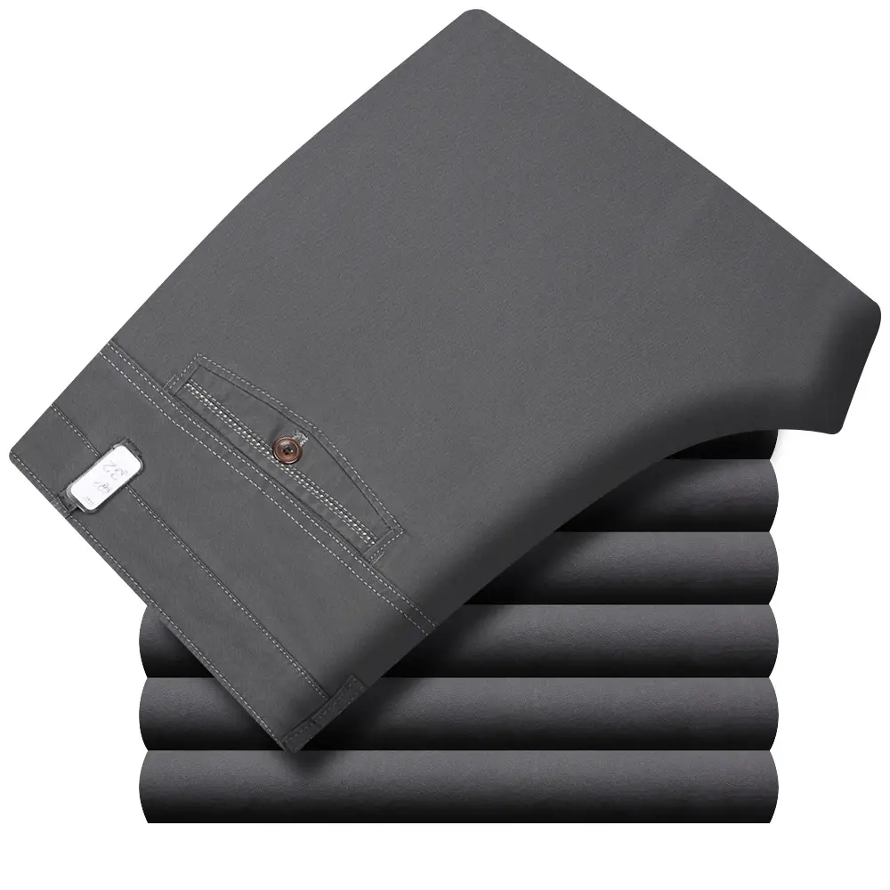Men's Thin Grey Cotton Business Pants Straight Cut - Image 2