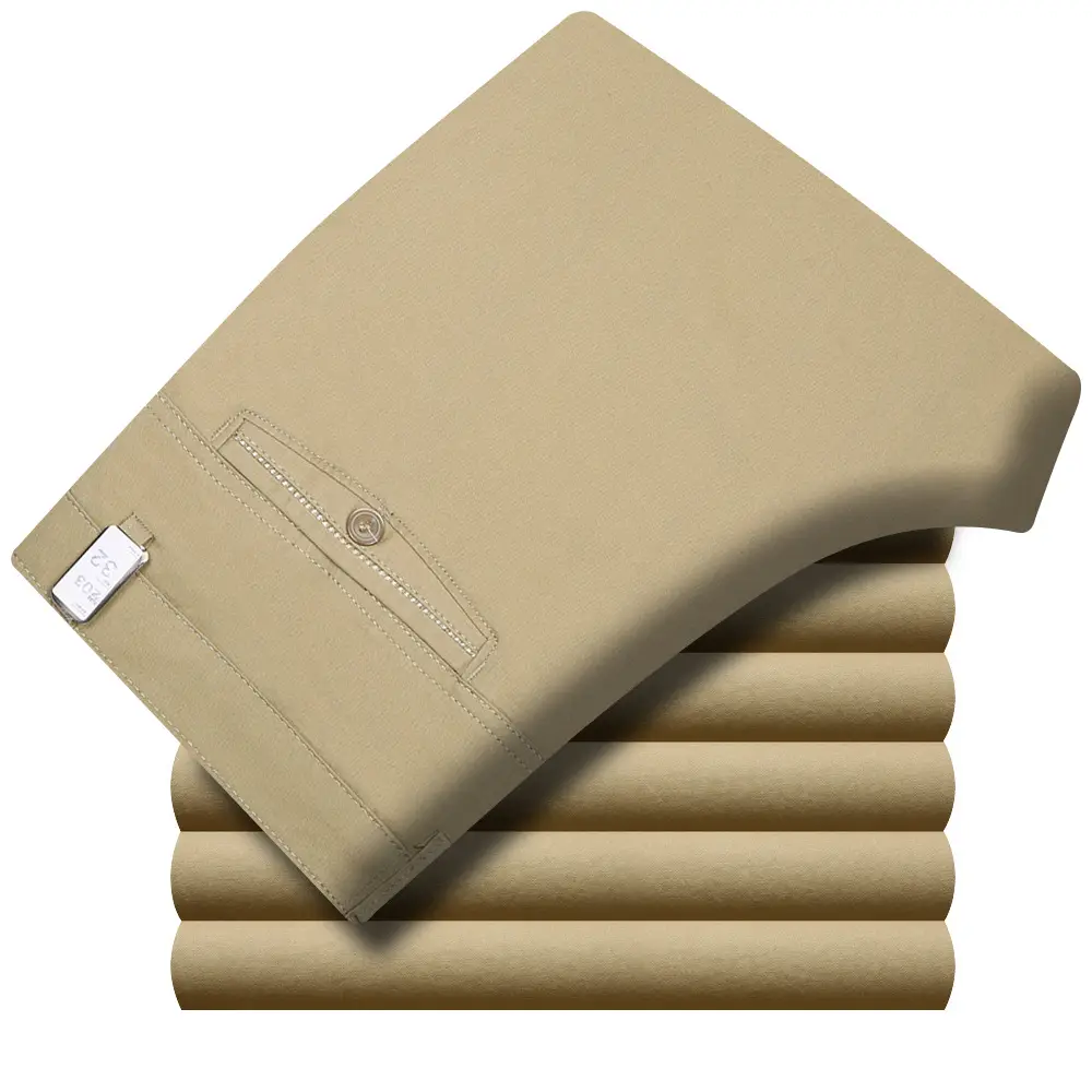 Men's Thin Grey Cotton Business Pants Straight Cut - Image 3