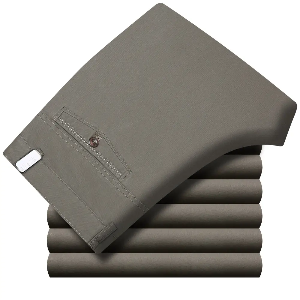 Men's Thin Grey Cotton Business Pants Straight Cut - Image 4