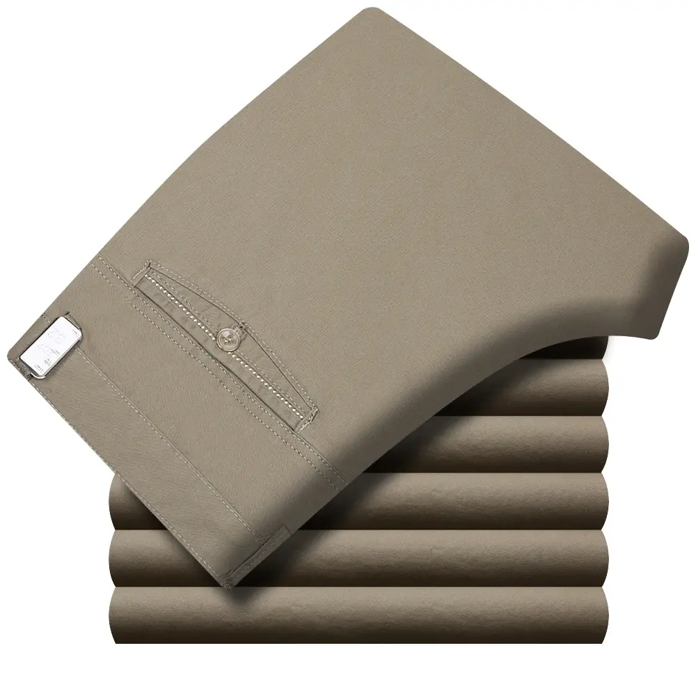 Men's Thin Grey Cotton Business Pants Straight Cut - Image 6